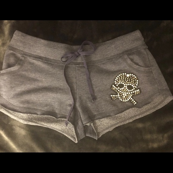 TWISTED HEART Pants - Twisted Heart rhinestone skull low rise shorts